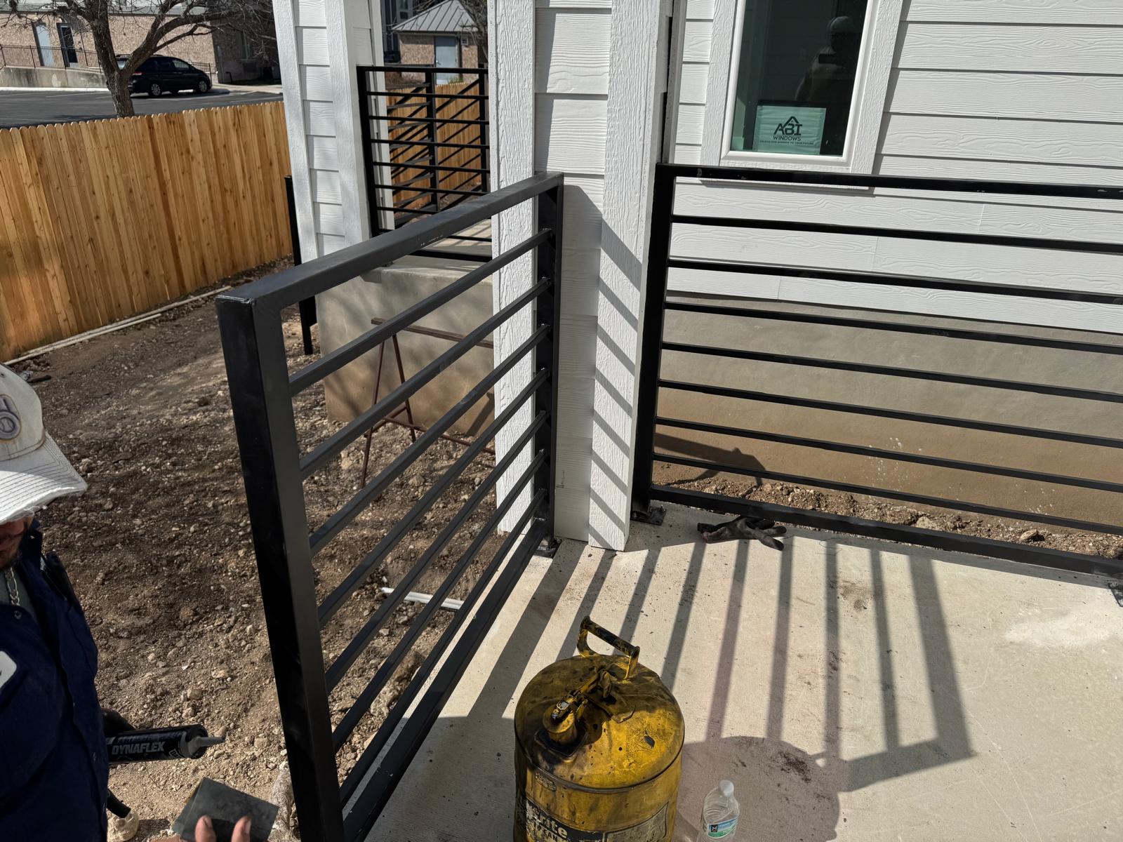 Galvanized steel guardrail on an exterior platform